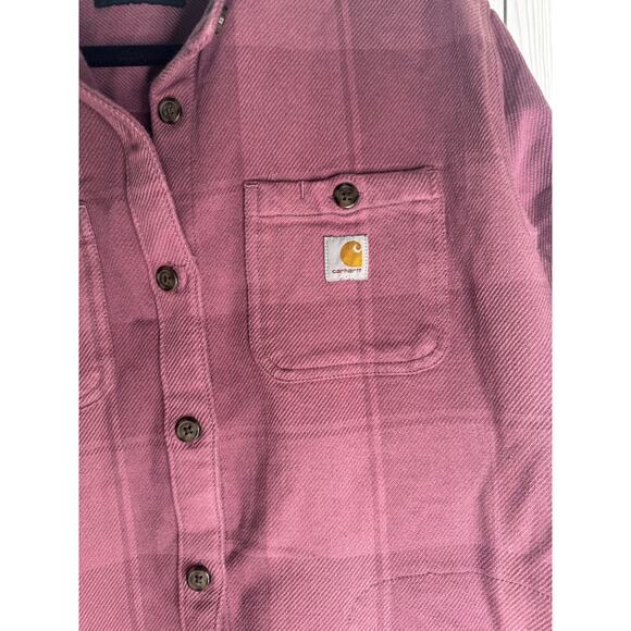 Carhartt Women Size M Loose Fit Twill Shirt Chore Jacket Shacket Pockets Pink - Picture 3 of 8